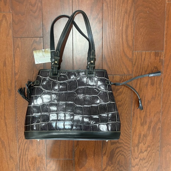 Dooney & Burke Designer Purse Handbag Purple Eggplant Croc Print NWT Tassels - Picture 6 of 13